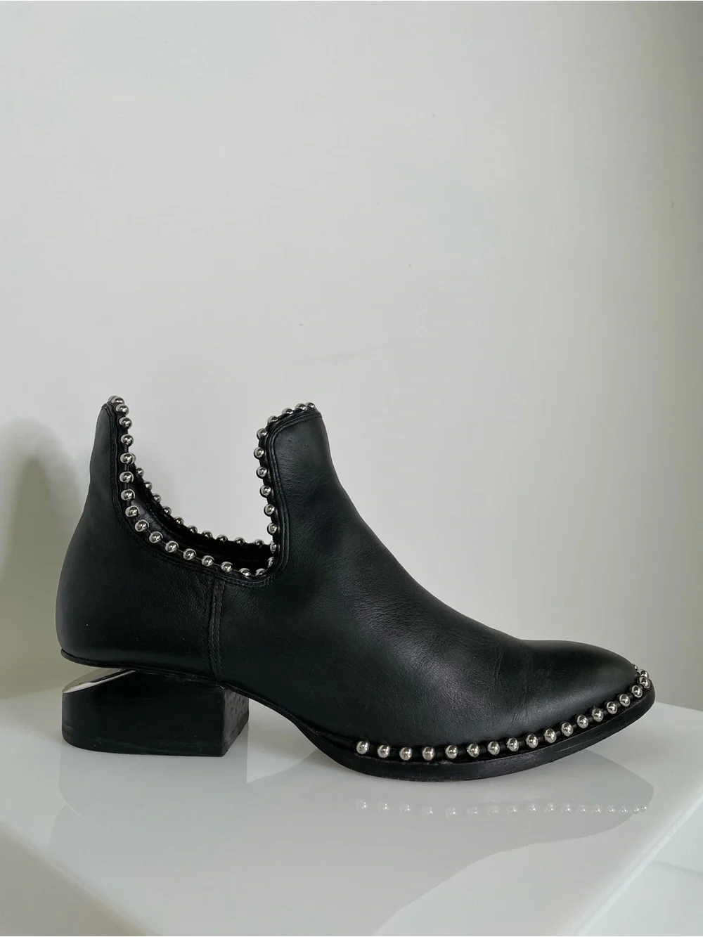 Shoes | Ankle Boots | Alexander Wang Silver Studded Trim Black Leather Notch 9.5